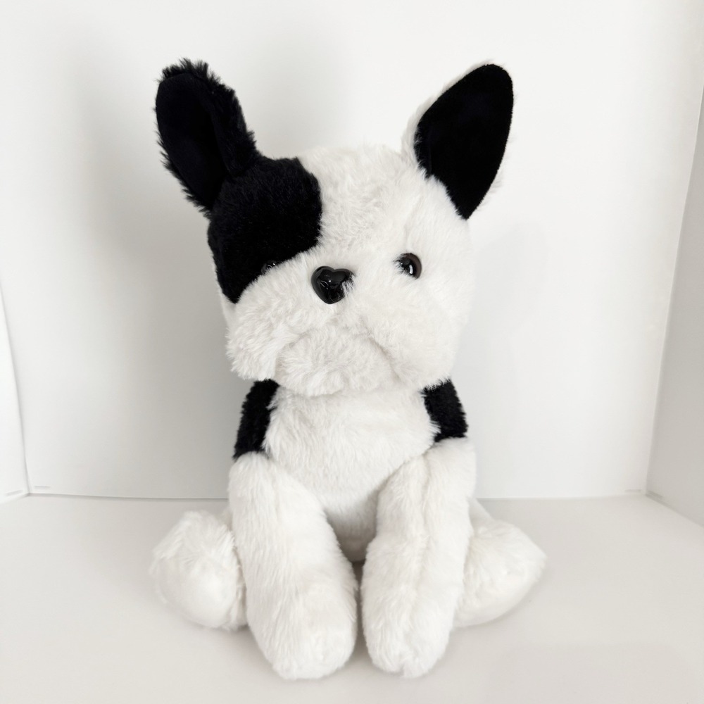 Walmart Black White French Bull Dog Plush Stuffed Animal Heart Nose 13"